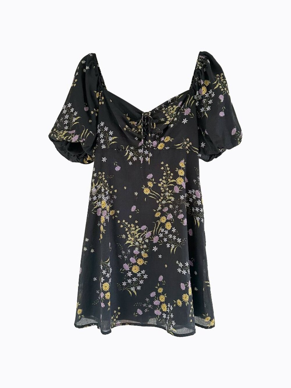 Steve Madden Violeta Floral Cotton Babydoll Dress M Black Puff Sleeve Milkmaid